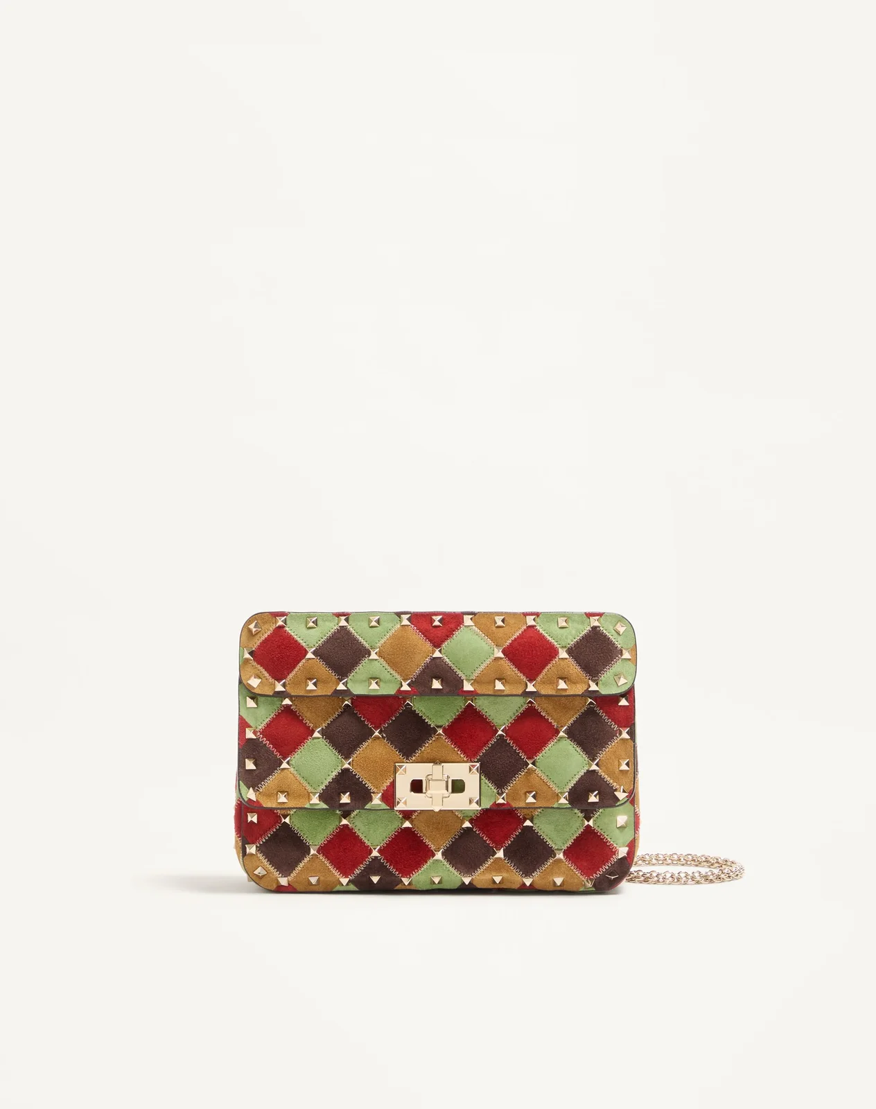 Маленькая сумка Valentino Garavani Rockstud Spike из замши в технике пэчворк — фото 1