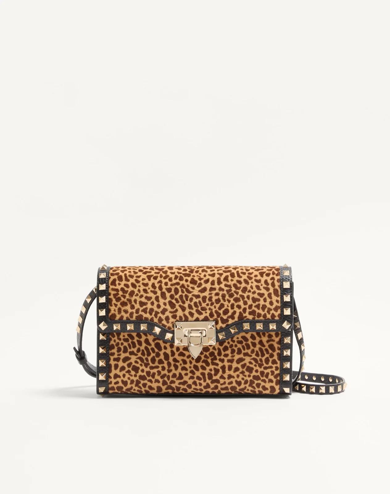 Маленькая сумка через плечо Valentino Garavani Rockstud из телячьей кожи с ворсистой отделкой и анималистичным принтом — фото 1