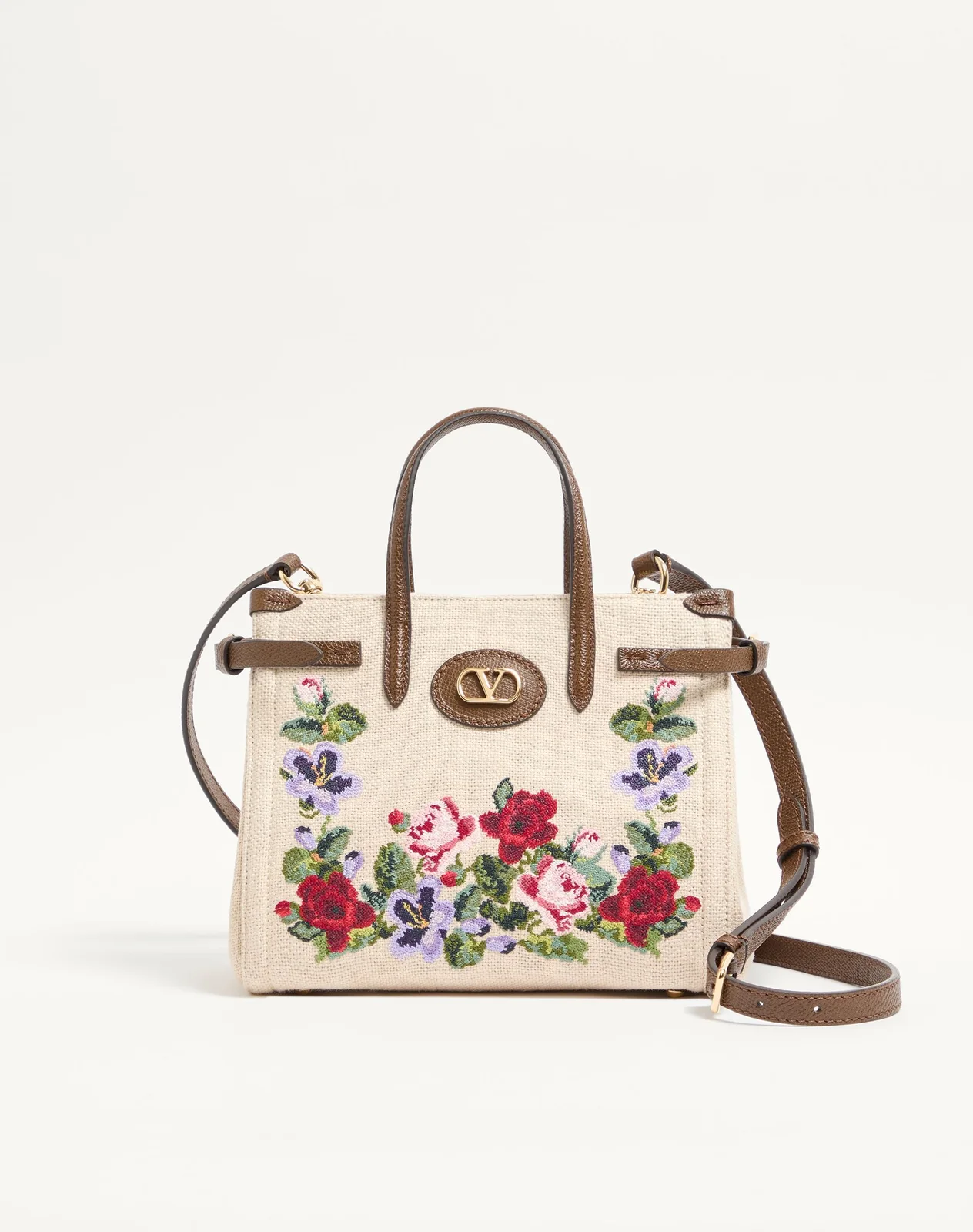 Маленькая сумка-тоут Valentino Garavani Antibes из льна с вышивкой — фото 1