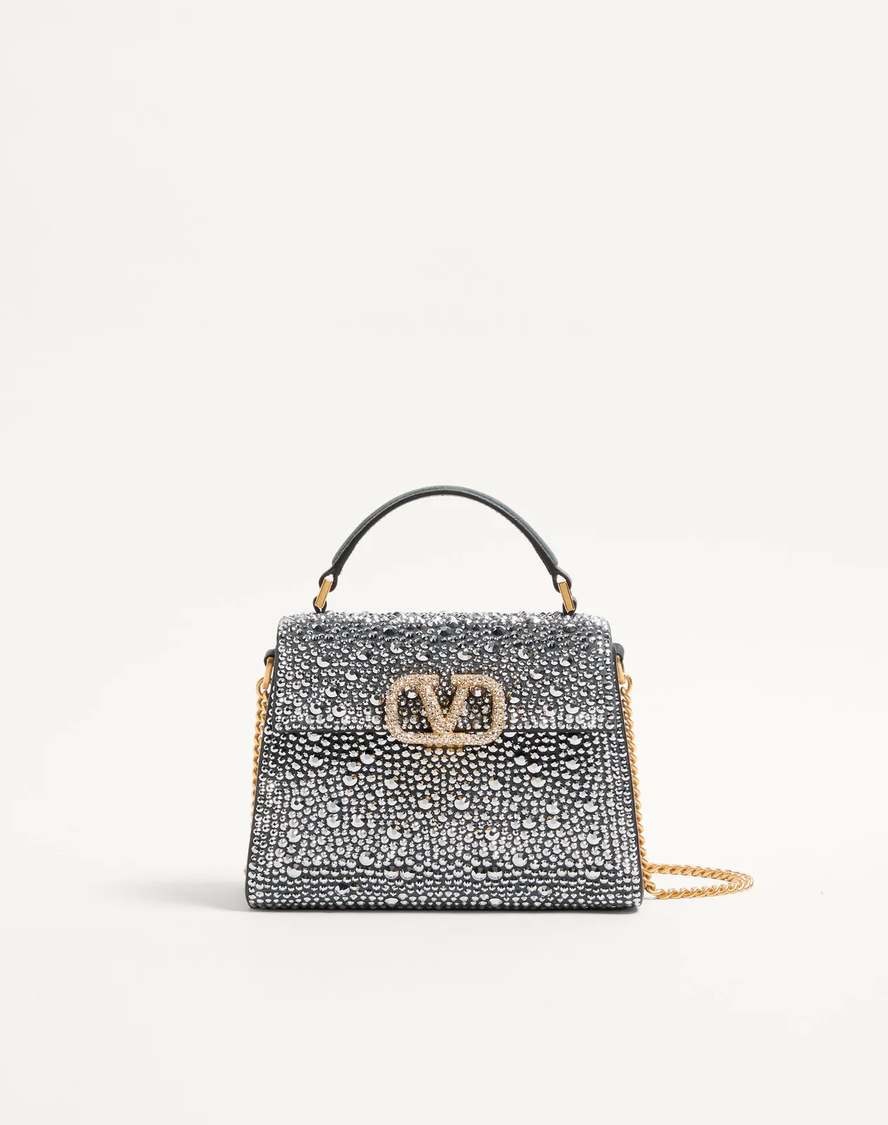 Мини-сумка с ручкой Valentino Garavani VSLING со стразами и ювелирным логотипом — фото 1