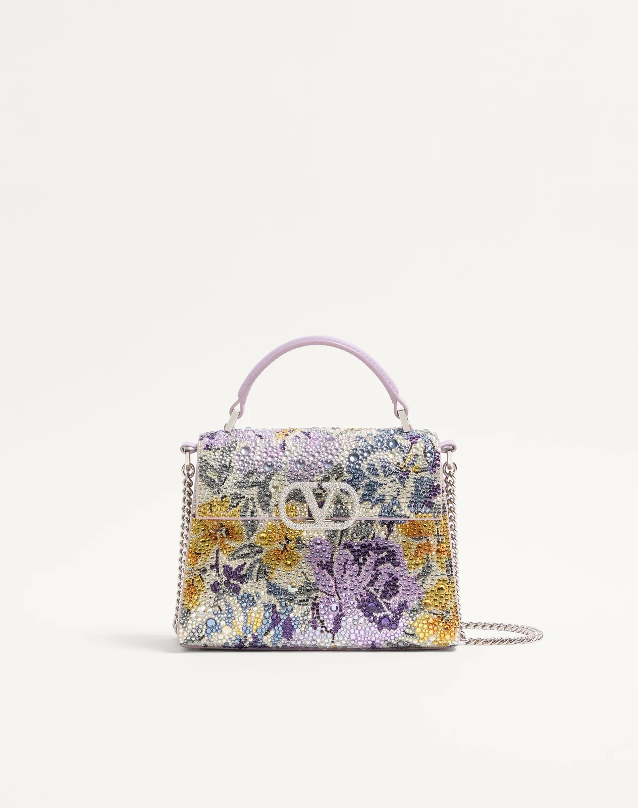 Мини-сумка с ручкой Valentino Garavani VSLING со стразами Flowerism и ювелирным логотипом — фото 1