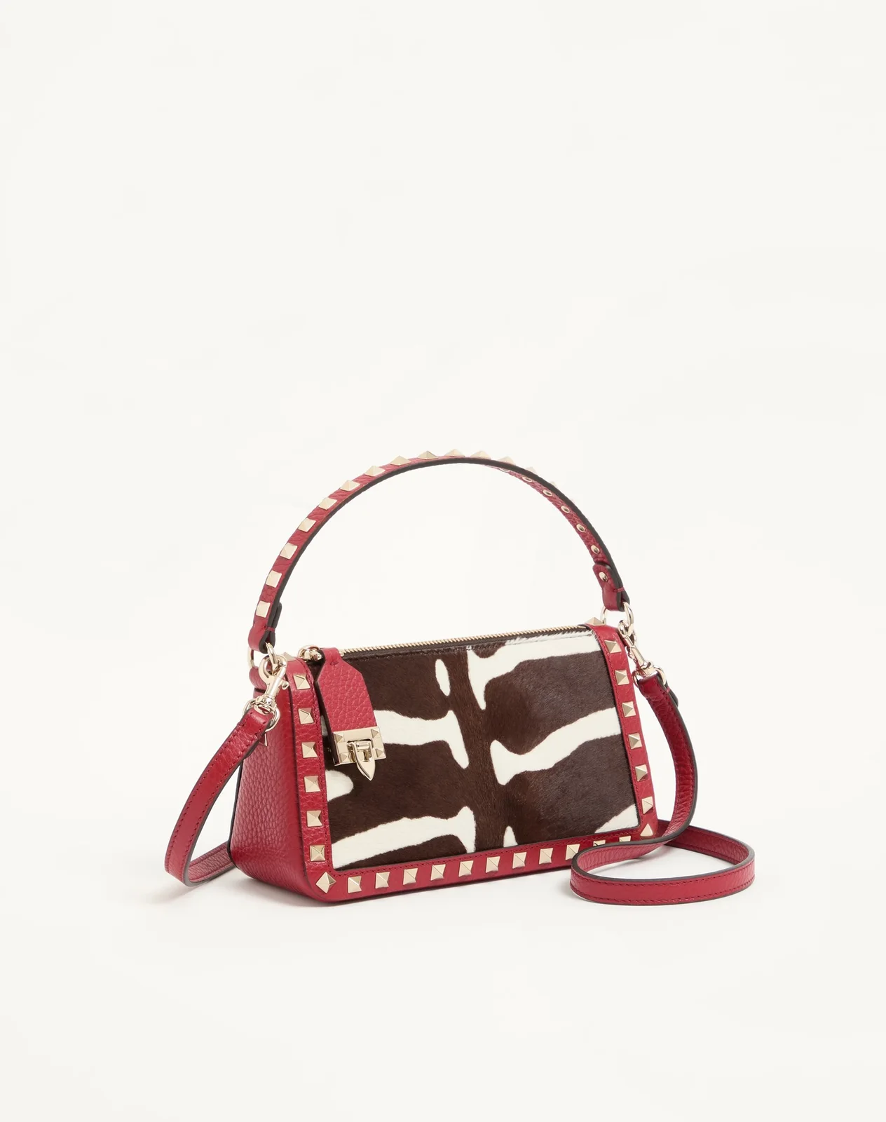 Маленькая сумка через плечо Valentino Garavani Rockstud из телячьей кожи с ворсистой отделкой и анималистичным принтом — фото 3