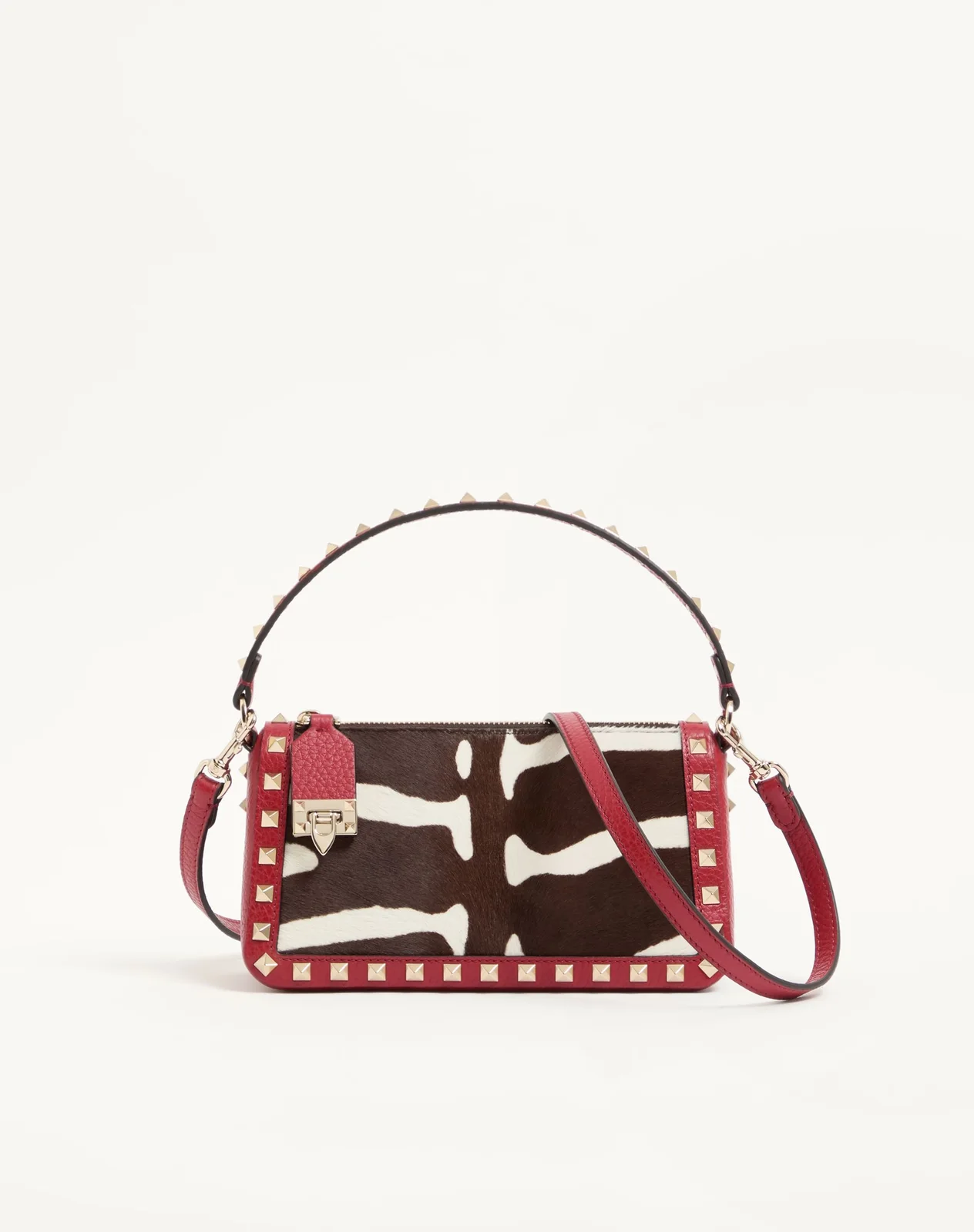 Маленькая сумка через плечо Valentino Garavani Rockstud из телячьей кожи с ворсистой отделкой и анималистичным принтом — фото 1