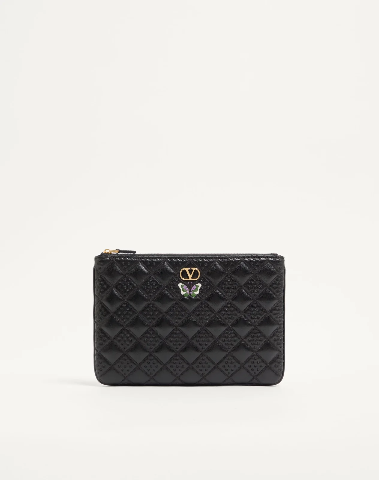 Клатч Flutterby Valentino Garavani из глянцевой кожи наппа с вышивкой в виде бабочки — фото 1