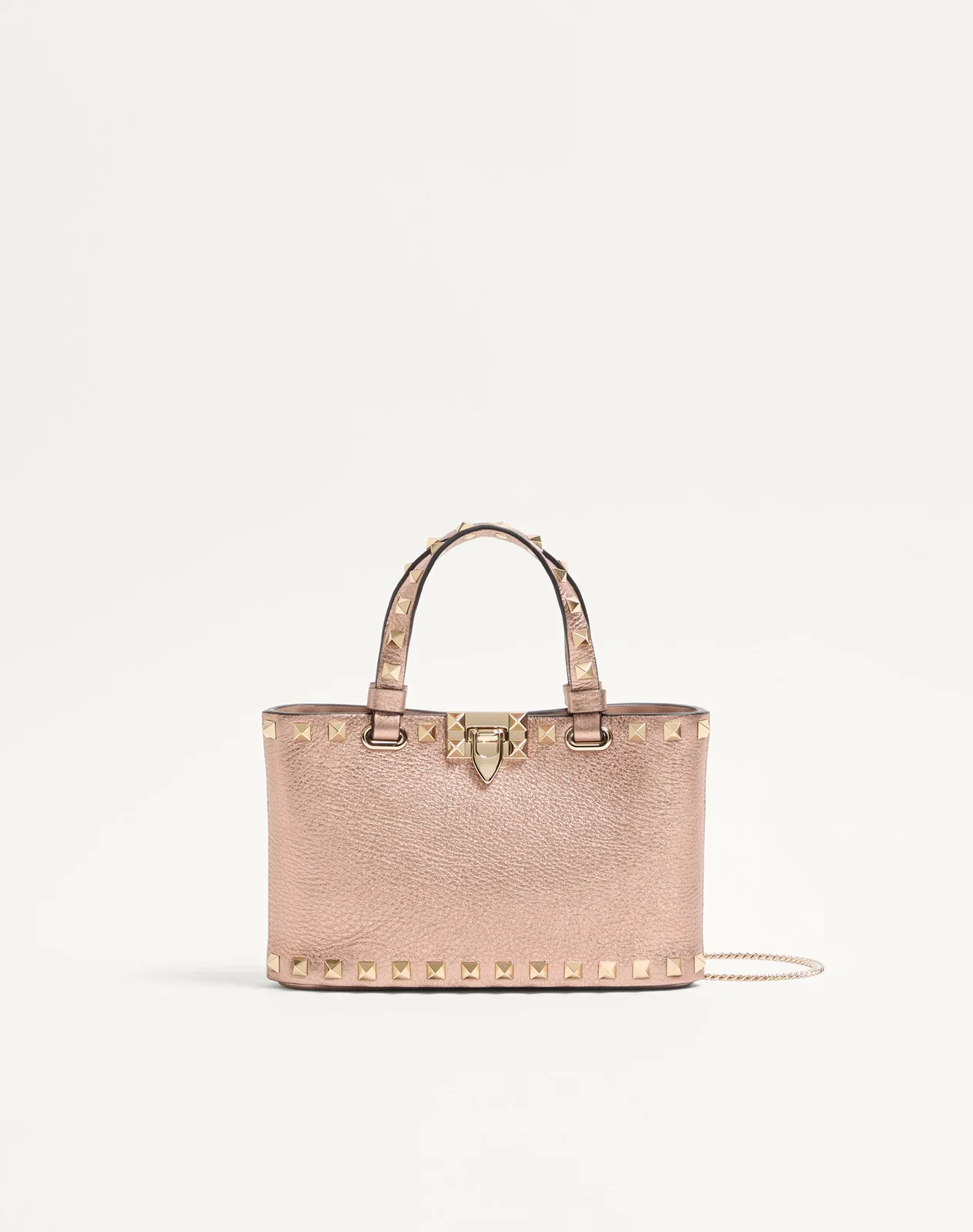 Мини-сумка-тоут Rockstud из ламинированной зернистой телячьей кожи — фото 1