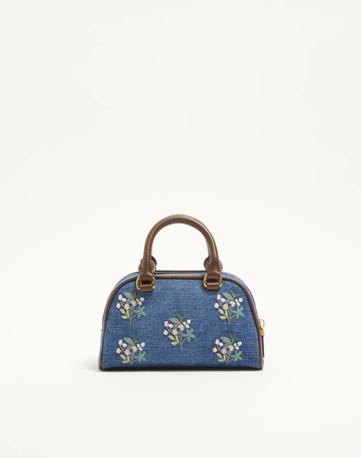 Мини-сумка-боулинг Valentino Garavani VLogo Signature из денима с цветочной вышивкой — фото 5