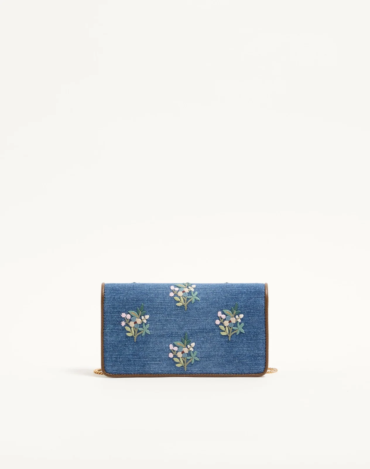 Мини-сумка через плечо Valentino Garavani VLogo Signature из денима с цветочной вышивкой — фото 5