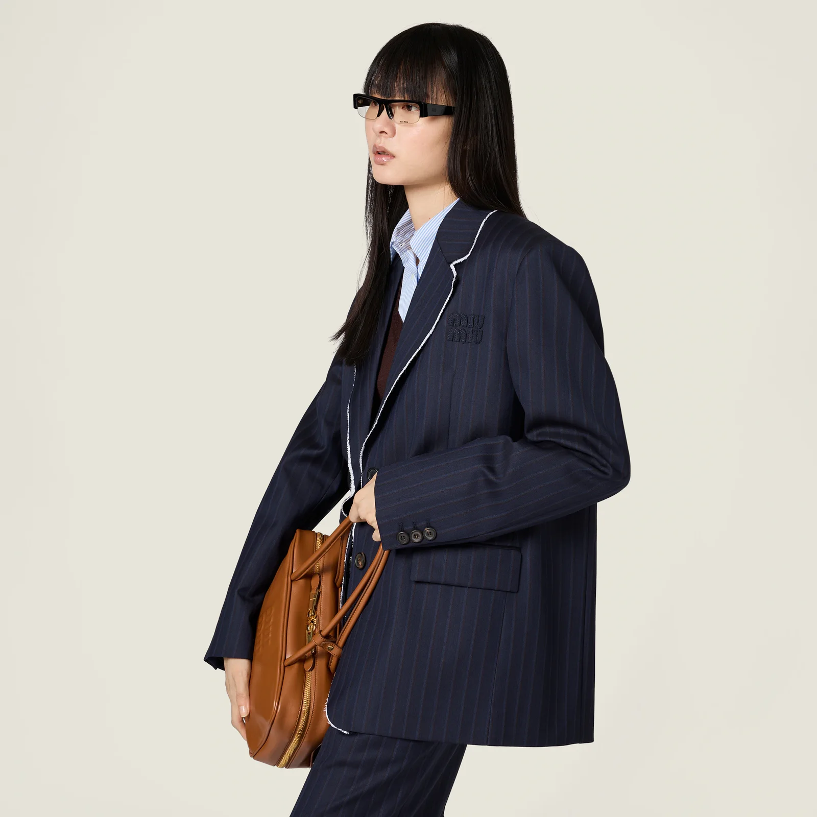 Прямой жакет из жаккарда с тонкой полоской — фото 5