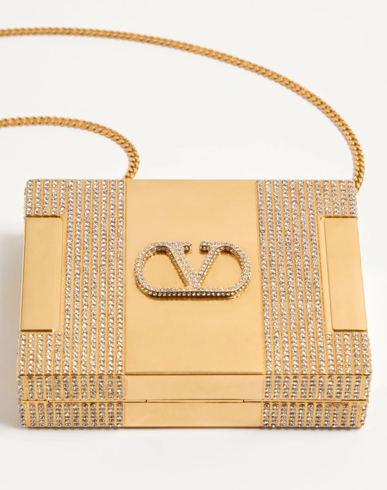 Клатч-минодьер Valentino Garavani Minaumorphe из металла с кристаллами Swarovski® и атласным футляром — фото 6