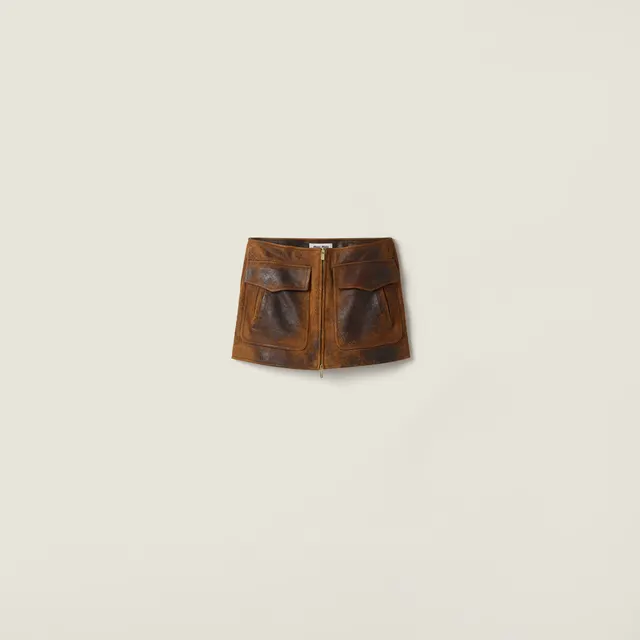 Мини-юбка из вощеной замши и кожи
