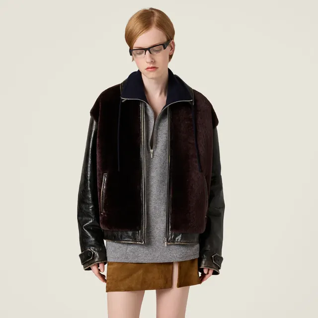 Куртка-бомбер из кожи и овчины