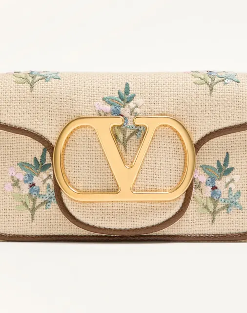 Маленькая сумка через плечо Valentino Garavani Locò из льна с вышивкой