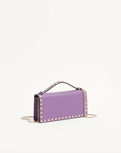 Кошелёк на цепочке Rockstud из зернистой телячьей кожи