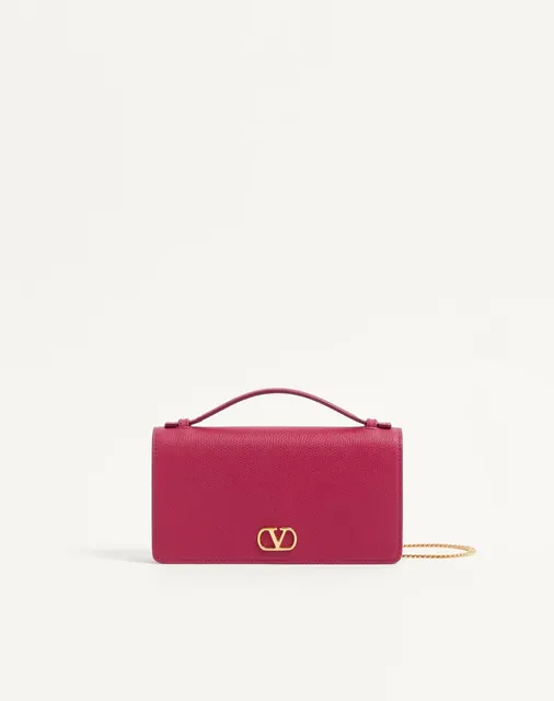 Кошелёк на цепочке VLogo Signature из зернистой телячьей кожи