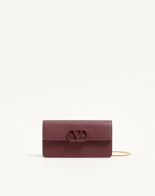 Кошелёк на цепочке VLogo Signature из зернистой телячьей кожи